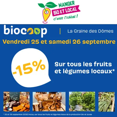 -15% sur les Fruits et Légumes Bio et Locaux !