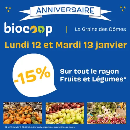 -15% sur TOUT le rayon Fruits et Légumes !