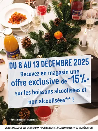 Recevez un bon de remise de -15%* sur les boissons alcoolisées et non alcoolisées**
